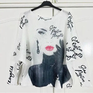 L41 Loowie White Face Woman Round Knit Printed Sweater One Size